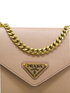 Bolso "Saffiano Soft Calfskin Metal Triangle Logo Envelope Chain Shoulder Bag"
