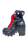 Botas "Faux Pearl Accents Leather Combat Boots"