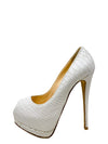 Tacones "White Snake Embossed Leather Open Toe Pumps"