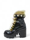 Botas "Animal Print Fur Trim Lace-Up Boots"