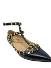 Baletas "Rockstud Pebbled Calfskin Black Ballet Flats"