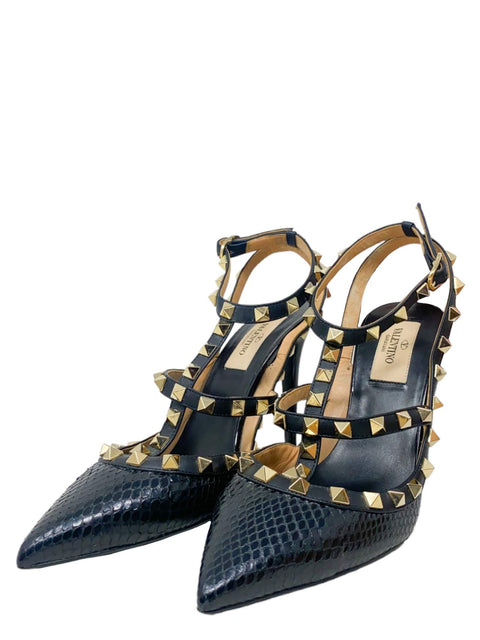 Tacones "Rockstud Accents Snakeskin T-Strap Pumps"