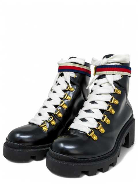 Botas "Sylvie Web Accent Leather Combat Boots"