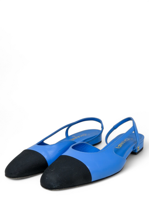 Sandalias "Interlocking CC Logo Leather Slingback Flats"