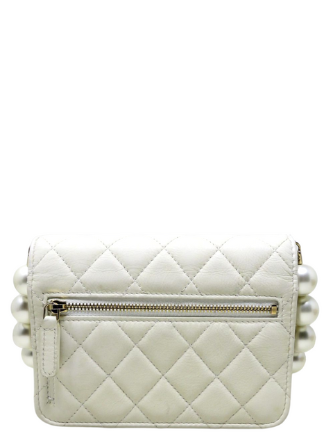 Bolso "Calfskin Quilted Mini Maxi Pearls Wallet On Chain WOC White"