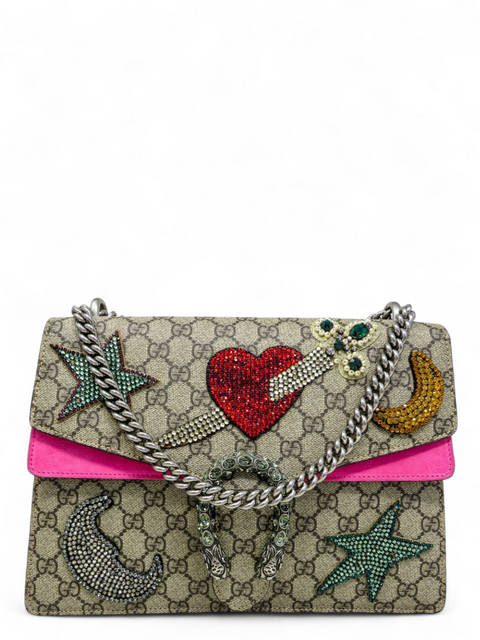 Bolso "GG Supreme Monogram Suede Pierced Heart Embroidered Medium"