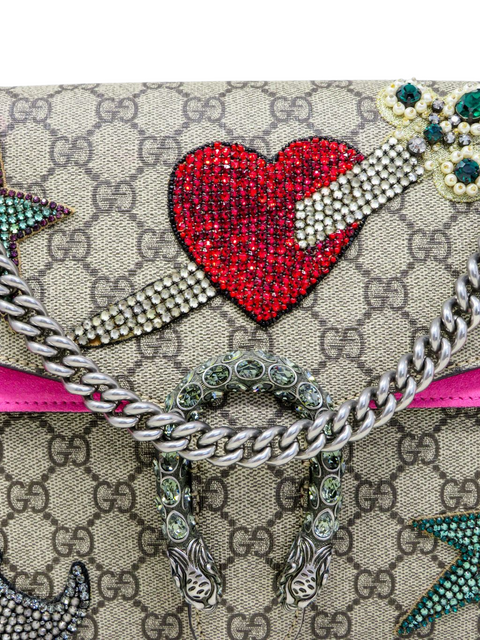 Bolso "GG Supreme Monogram Suede Pierced Heart Embroidered Medium"