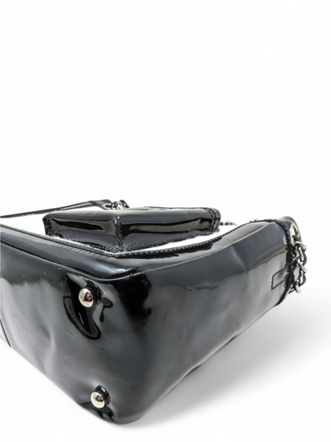 Boslo "Chanel Black/Off White Pony Hair and Patent Leather Chain Tote"