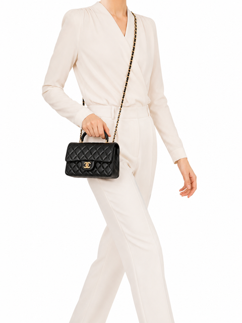 Bolso "Lambskin Quilted Mini Top Handle Rectangular Flap"