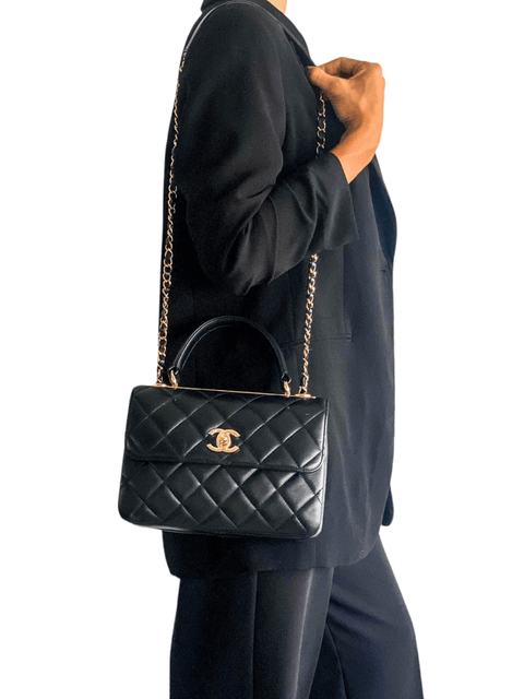 Bolso "Lambskin Quilted Small Trendy CC Dual Handle Flap Bag Black"