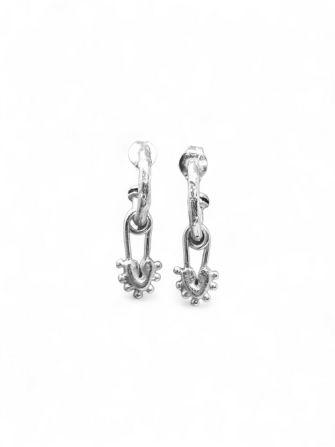 Aretes "Heart Clip Silver Tiny Hoops"