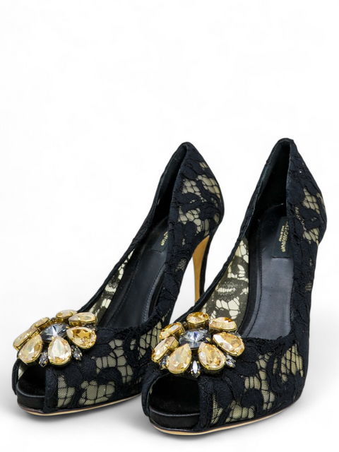 Tacones "Lace Pattern Crystal Embellishments Pumps"