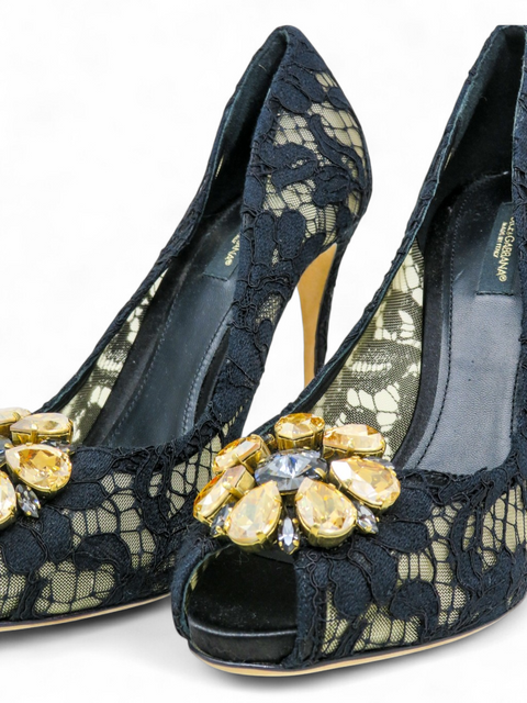 Tacones "Lace Pattern Crystal Embellishments Pumps"