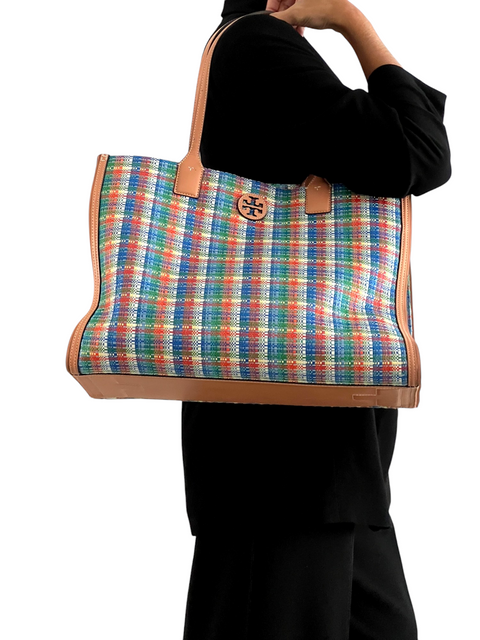 Bolso "Ella Poly Woven Nylon Tote Shoulder Bag in Tory Navy/Multi"