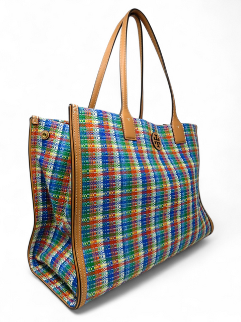 Bolso "Ella Poly Woven Nylon Tote Shoulder Bag in Tory Navy/Multi"