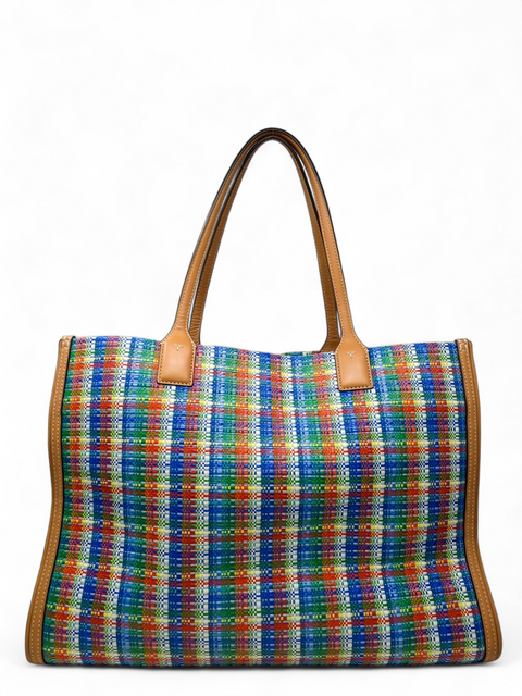 Bolso "Ella Poly Woven Nylon Tote Shoulder Bag in Tory Navy/Multi"