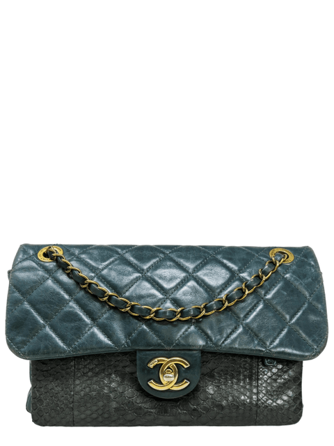 Bolso "Green Quilted Leather and Python Flap Bag"