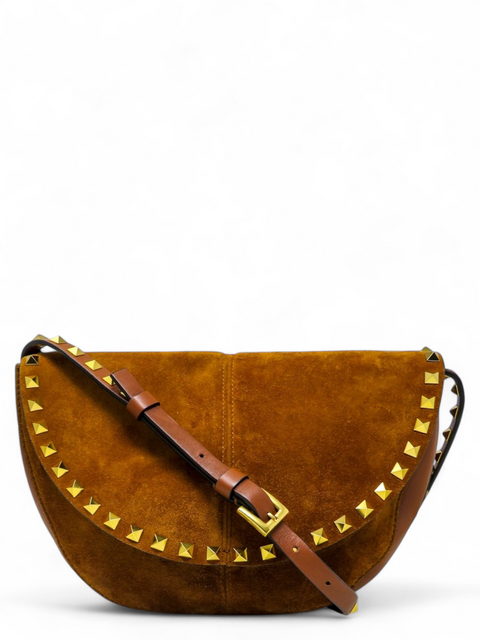 Bolso "Suede Calfskin Rockstud Halfmoon Saddle Bag"