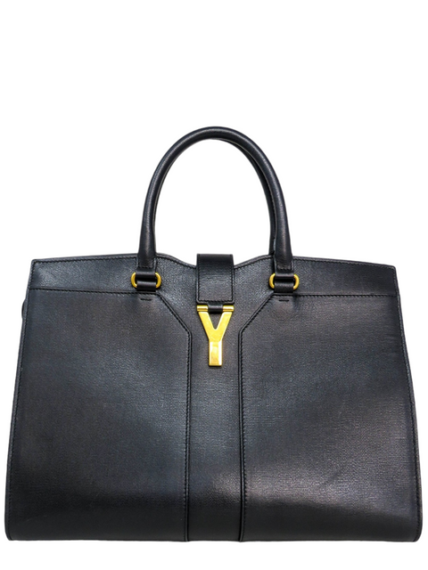 Bolso "Yves Saint Laurent Black Leather Large Cabas Chyc Tote"
