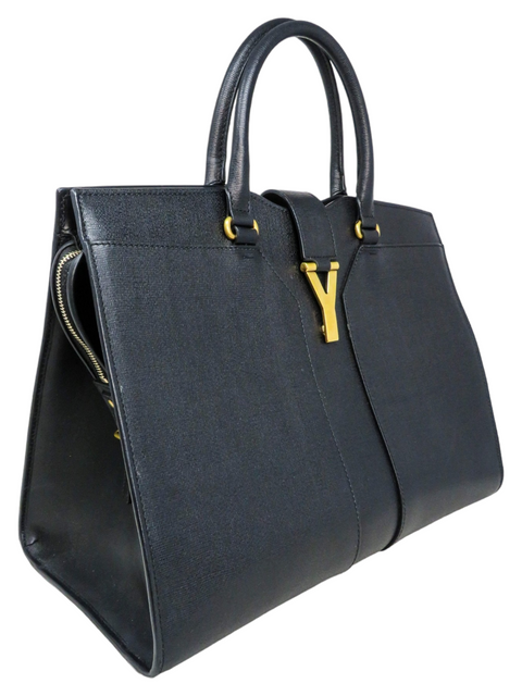 Bolso "Yves Saint Laurent Black Leather Large Cabas Chyc Tote"