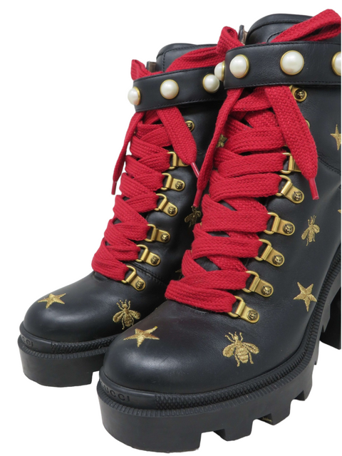 Botas "Calfskin Embroidered Lace Up Combat Ankle Boots"