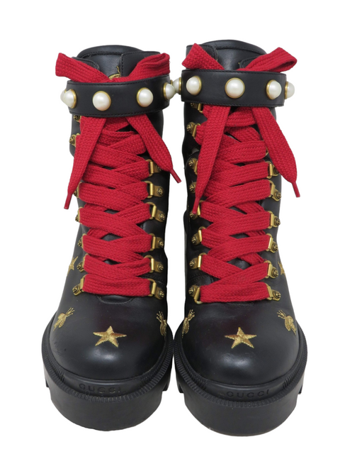 Botas "Calfskin Embroidered Lace Up Combat Ankle Boots"