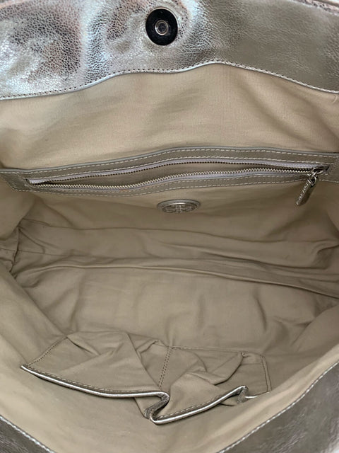 Cartera "Tote Bag Metallic Silver Leather"