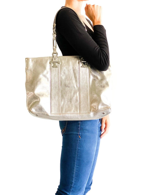Cartera "Tote Bag Metallic Silver Leather"