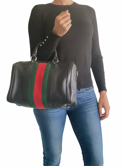 Cartera "Gucci Web Medium Leather Boston Bag"