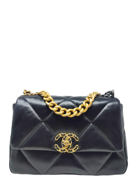 Bolso "Chanel 19 Lambskin, Gold-Tone, Silver-Tone & Ruthenium-Finish Metal Black"