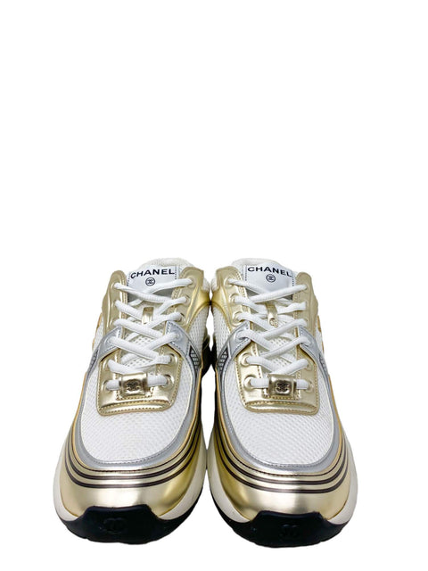 Tenis "Fabric & Laminated White, Gold & Silver"