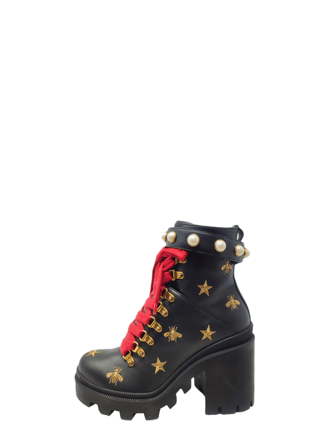 Botas "Calfskin Embroidered Lace Up Combat Boots"