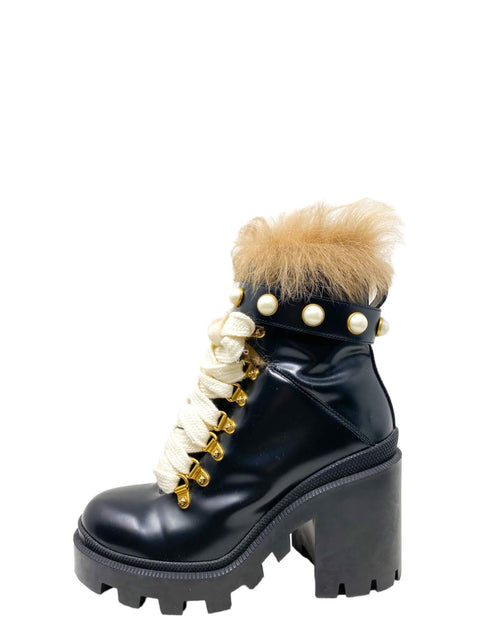 Botas "Animal Print Fur Trim Lace-Up Boots"