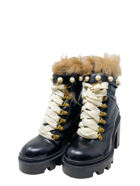 Botas "Animal Print Fur Trim Lace-Up Boots"