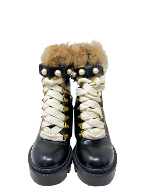 Botas "Animal Print Fur Trim Lace-Up Boots"