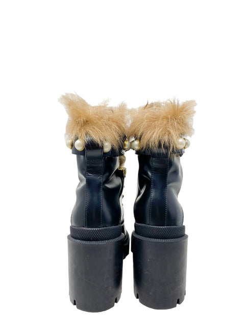 Botas "Animal Print Fur Trim Lace-Up Boots"