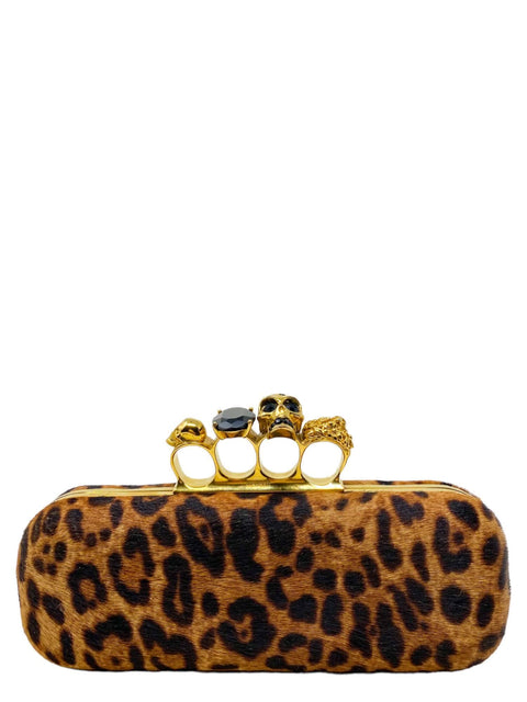 Bolso "Leopard-Print Calf Hair Knuckle-Duster Box Clutch Bag"