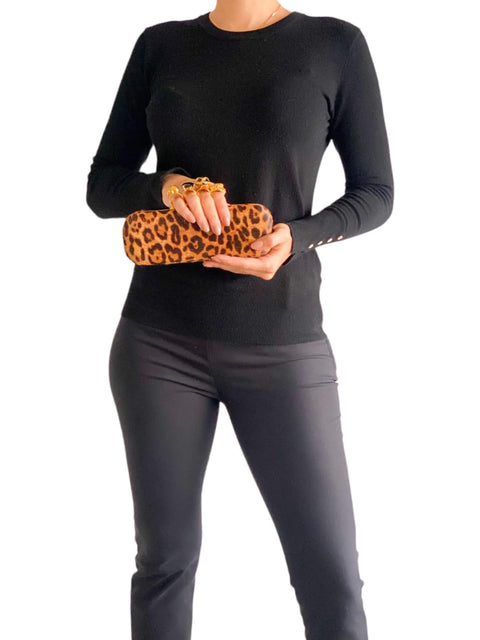 Bolso "Leopard-Print Calf Hair Knuckle-Duster Box Clutch Bag"