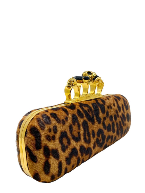 Bolso "Leopard-Print Calf Hair Knuckle-Duster Box Clutch Bag"